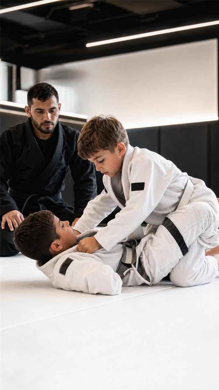 Aula de jiu-jitsu kids na BAZE Academy