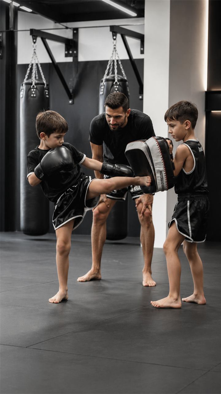 Aula de muay thai kids na BAZE Academy